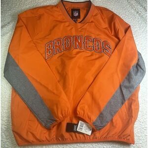 NFL Denver Broncos Men's XL Orange  V-Neck Pullover Windbreaker Side Zip NWT